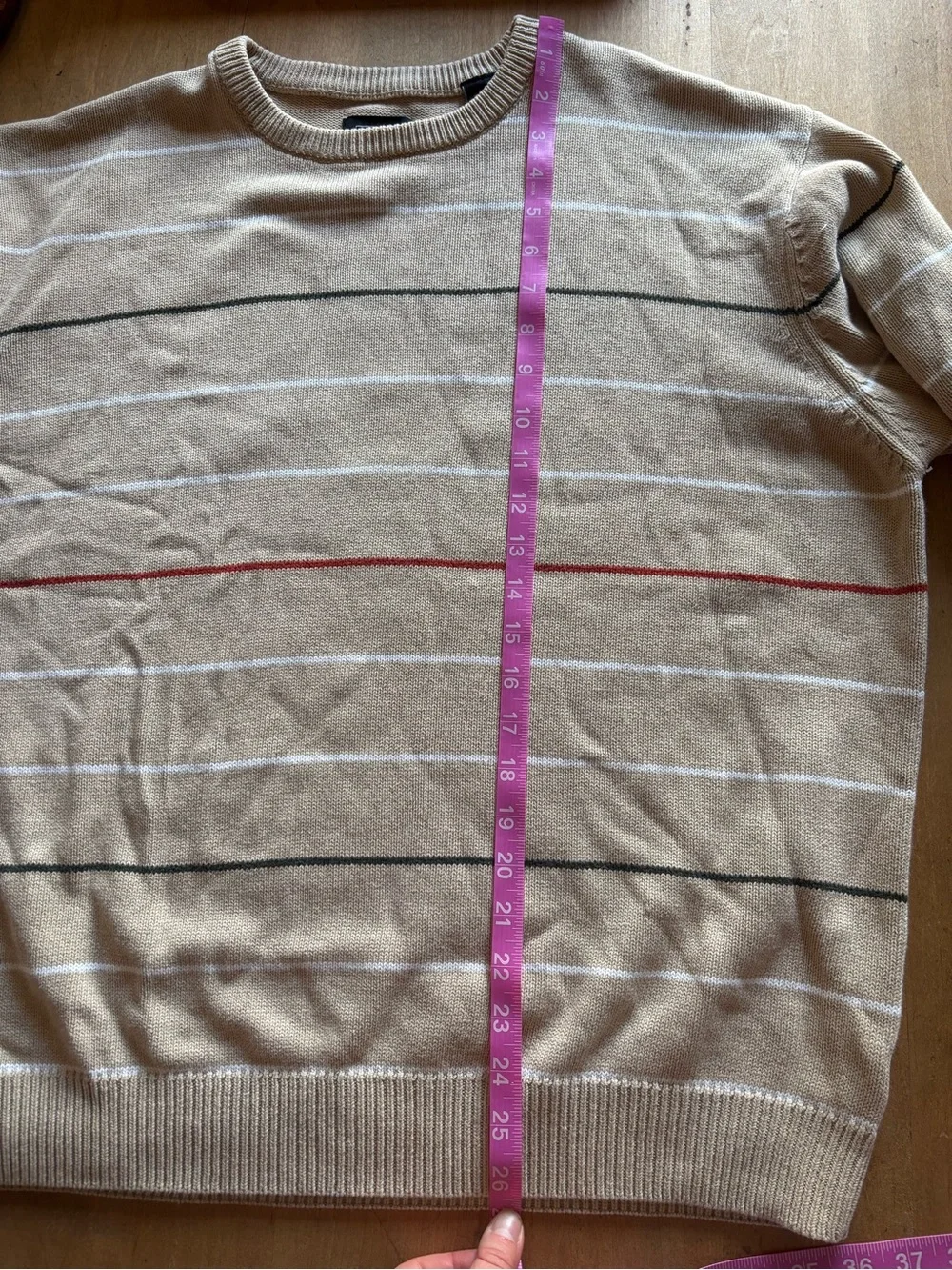 Haggar Men Striped Crewneck Sweater XL Tan Beige Multi Stripe Pullover Preppy